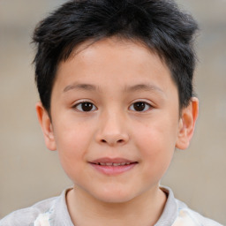 Joyful white child male with short  brown hair and brown eyes