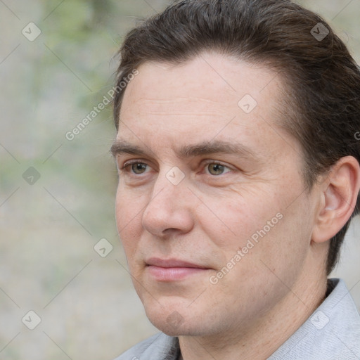 Neutral white adult male with short  brown hair and brown eyes