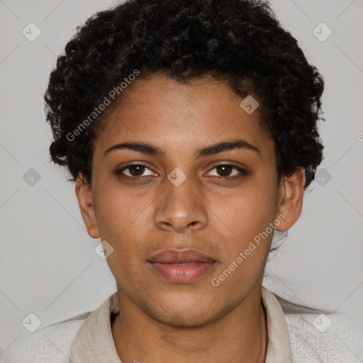 Neutral black young-adult female with short  brown hair and brown eyes