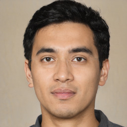 Neutral asian young-adult male with short  black hair and brown eyes