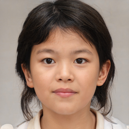 Neutral asian child female with medium  brown hair and brown eyes