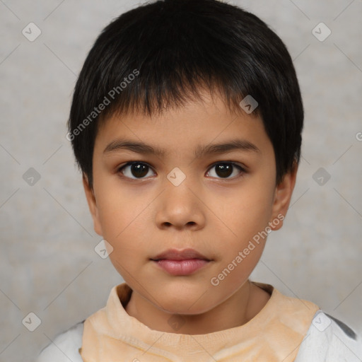 Neutral asian child male with short  brown hair and brown eyes