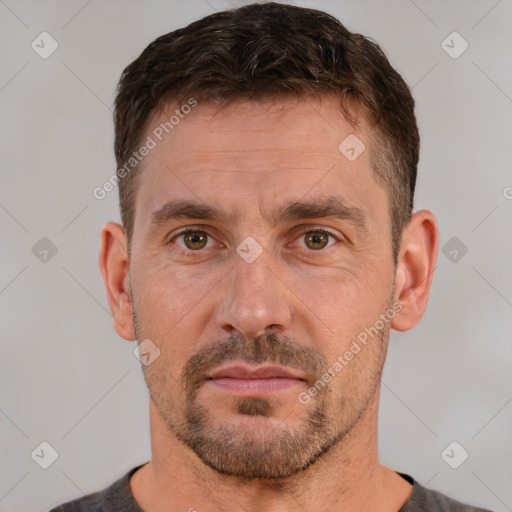 Neutral white adult male with short  brown hair and brown eyes