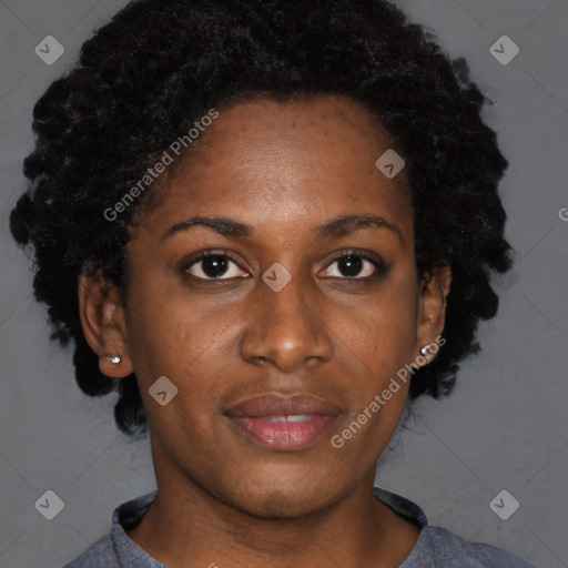 Neutral black young-adult female with short  black hair and brown eyes