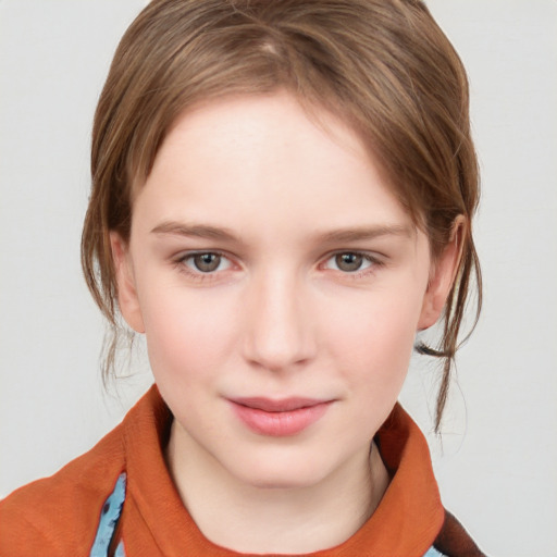 Neutral white young-adult female with medium  brown hair and grey eyes