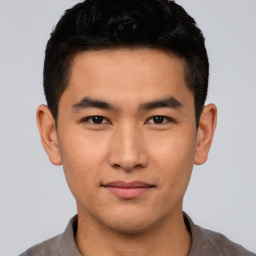 Neutral asian young-adult male with short  brown hair and brown eyes