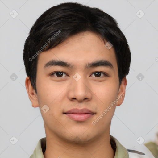 Neutral asian young-adult male with short  black hair and brown eyes