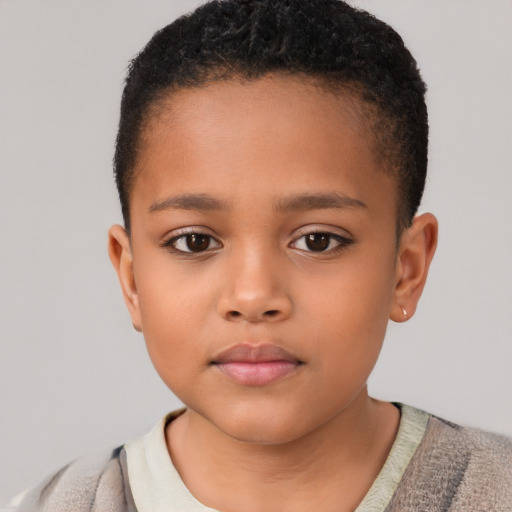 Neutral latino child female with short  brown hair and brown eyes