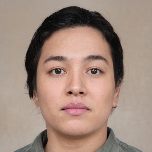 Neutral asian young-adult male with short  brown hair and brown eyes