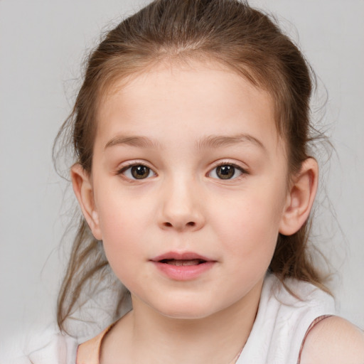 Neutral white child female with medium  brown hair and brown eyes