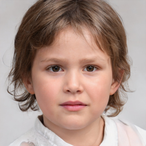 Neutral white child female with medium  brown hair and brown eyes