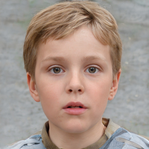 Neutral white child male with short  brown hair and grey eyes