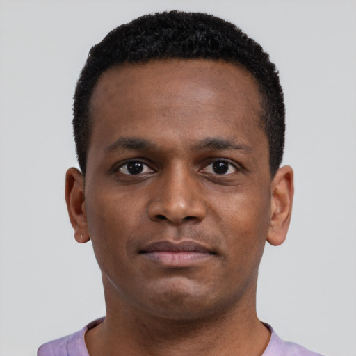 Neutral black young-adult male with short  brown hair and brown eyes