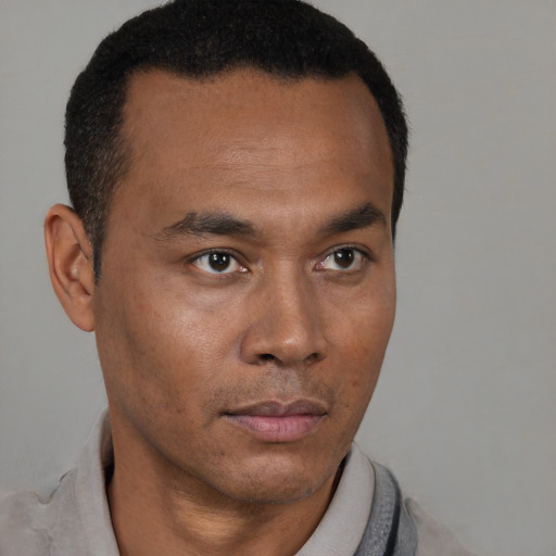 Neutral black young-adult male with short  brown hair and brown eyes