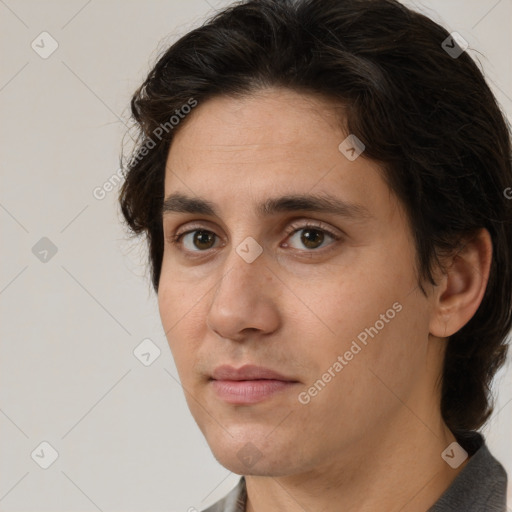 Neutral white young-adult male with medium  brown hair and brown eyes