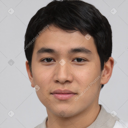 Neutral asian young-adult male with short  black hair and brown eyes