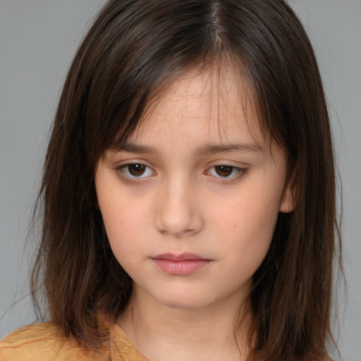 Neutral white child female with medium  brown hair and brown eyes