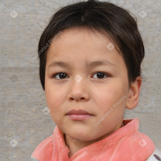 Neutral white child female with short  brown hair and brown eyes