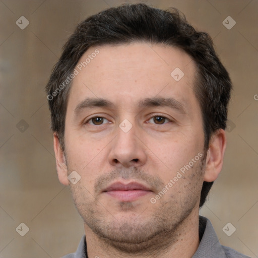 Neutral white adult male with short  brown hair and brown eyes