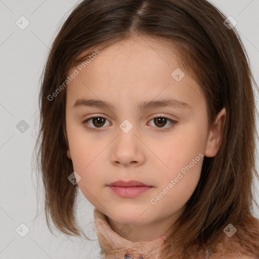 Neutral white child female with medium  brown hair and brown eyes