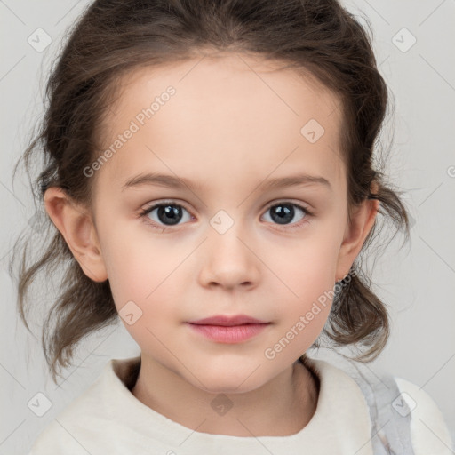 Neutral white child female with medium  brown hair and brown eyes