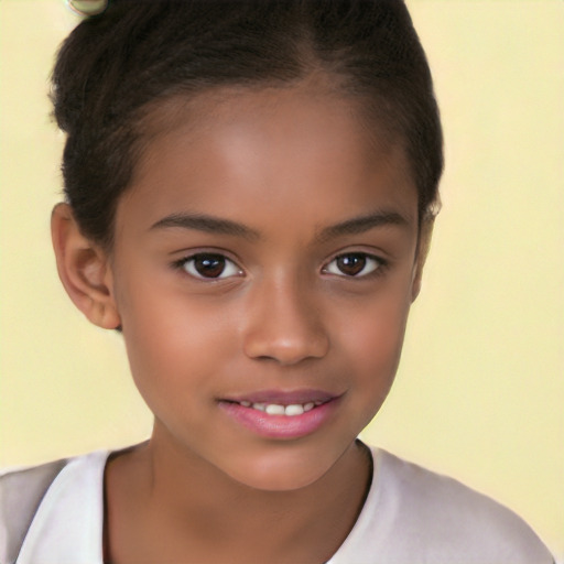 Joyful white child female with short  brown hair and brown eyes