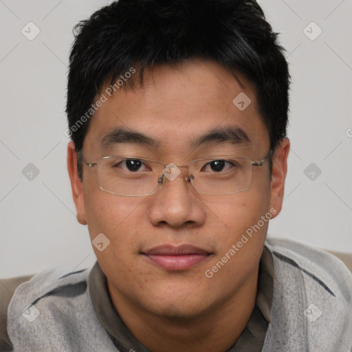 Neutral asian young-adult male with short  black hair and brown eyes