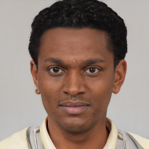 Neutral latino young-adult male with short  brown hair and brown eyes