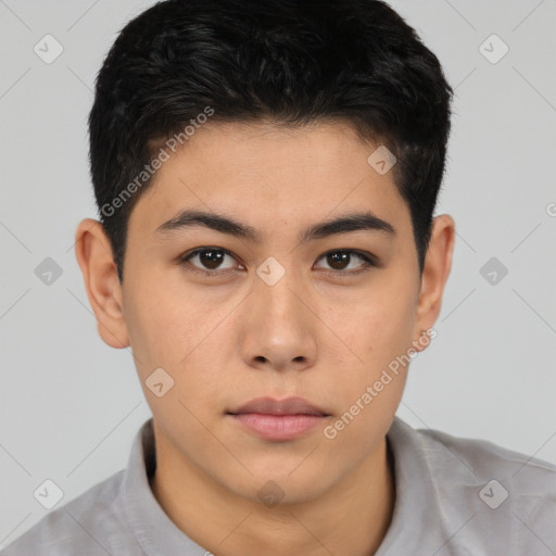 Neutral asian young-adult male with short  brown hair and brown eyes