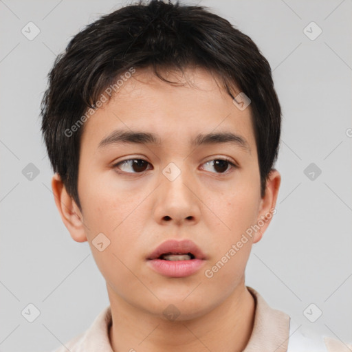 Neutral asian young-adult male with short  brown hair and brown eyes