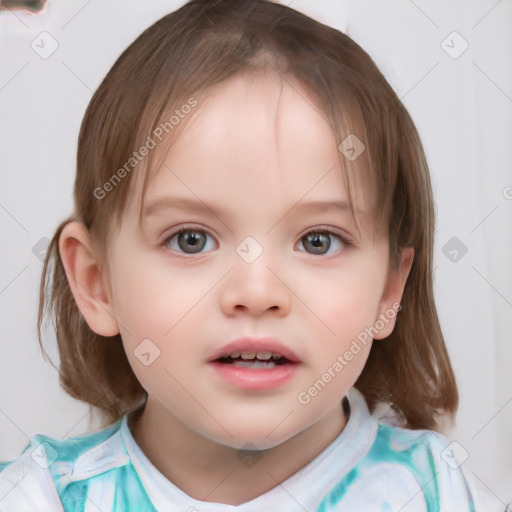 Neutral white child female with medium  brown hair and brown eyes