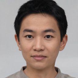 Neutral asian young-adult male with short  black hair and brown eyes