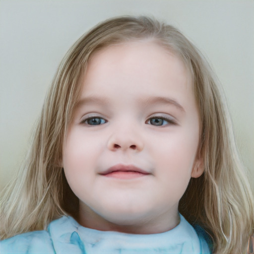 Neutral white child female with medium  brown hair and blue eyes