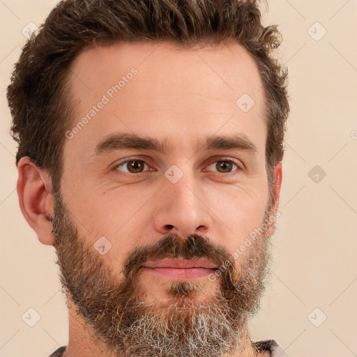 Neutral white adult male with short  brown hair and brown eyes