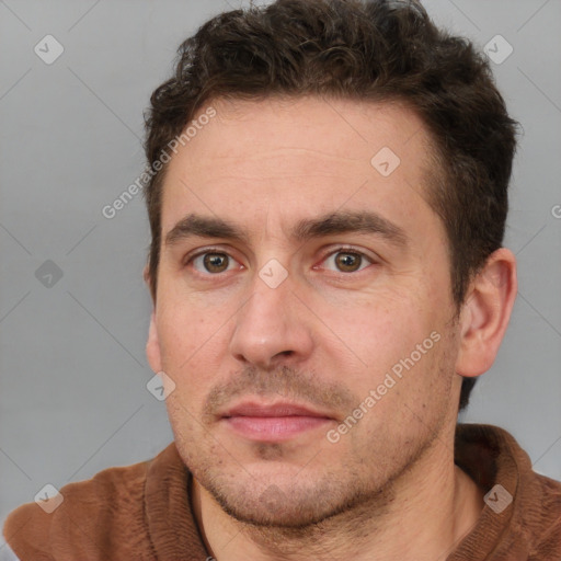 Neutral white adult male with short  brown hair and brown eyes