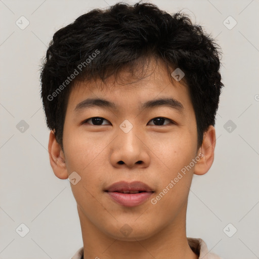 Neutral asian young-adult male with short  brown hair and brown eyes