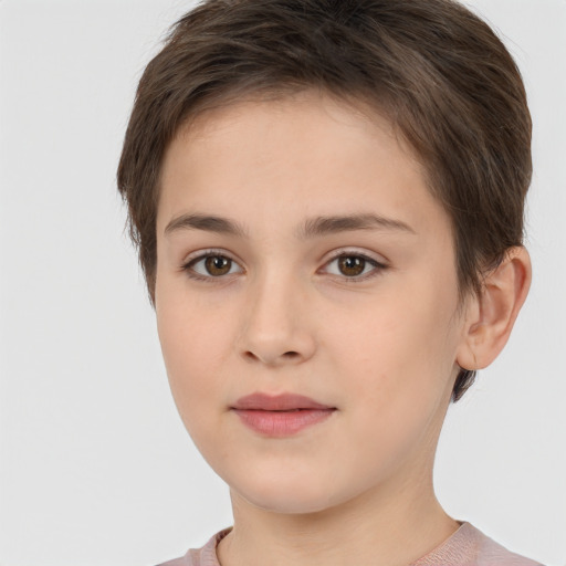 Neutral white young-adult female with short  brown hair and brown eyes