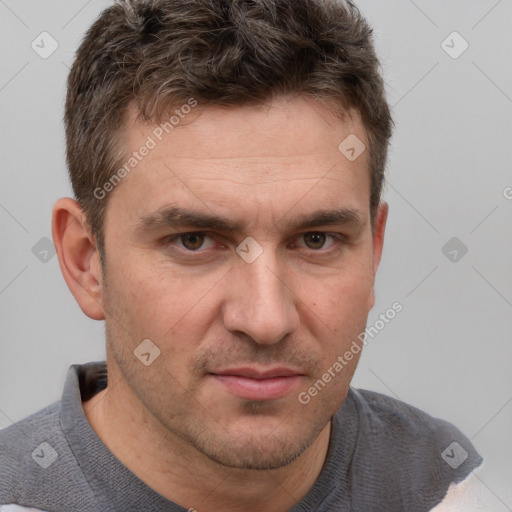 Neutral white adult male with short  brown hair and brown eyes