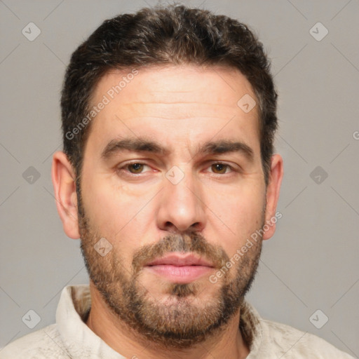 Neutral white adult male with short  brown hair and brown eyes