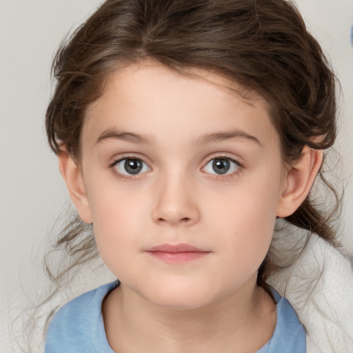 Neutral white child female with medium  brown hair and brown eyes