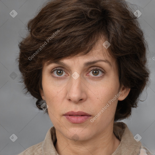 Neutral white adult female with medium  brown hair and brown eyes