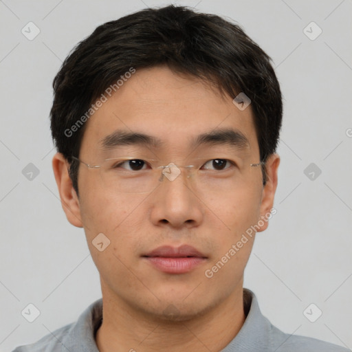 Neutral asian young-adult male with short  brown hair and brown eyes