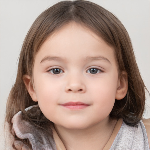 Neutral white child female with medium  brown hair and grey eyes