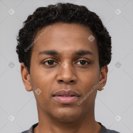 Neutral black young-adult male with short  brown hair and brown eyes