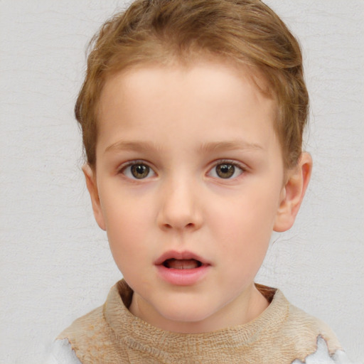 Neutral white child female with short  brown hair and brown eyes