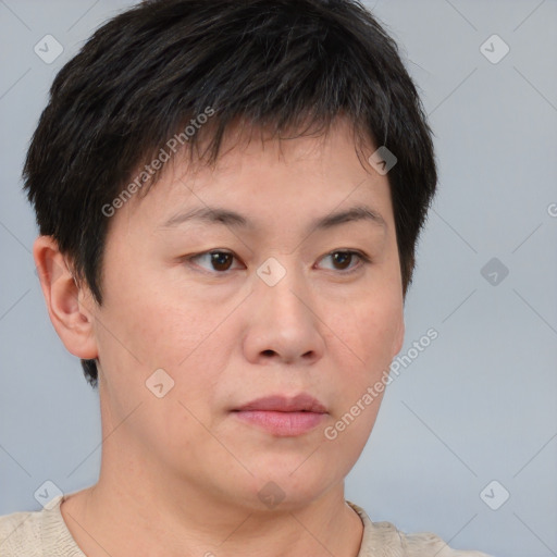 Neutral asian young-adult male with short  brown hair and brown eyes