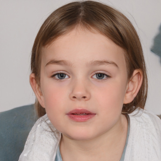 Neutral white child female with medium  brown hair and brown eyes