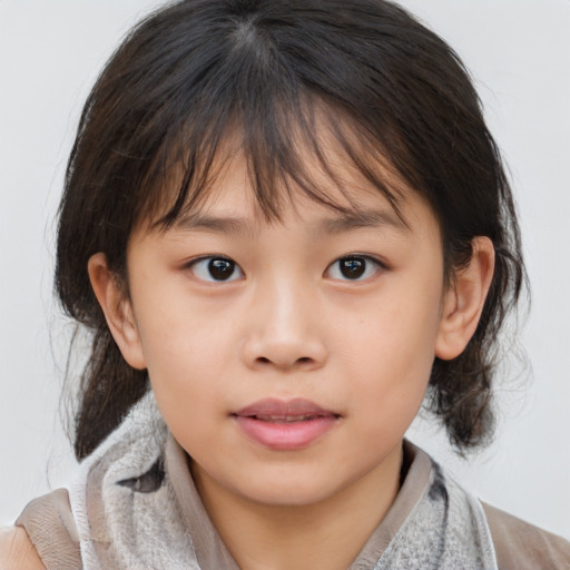 Neutral white child female with medium  brown hair and brown eyes
