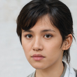 Neutral asian young-adult female with medium  brown hair and brown eyes