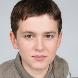 Neutral white young-adult male with short  brown hair and grey eyes